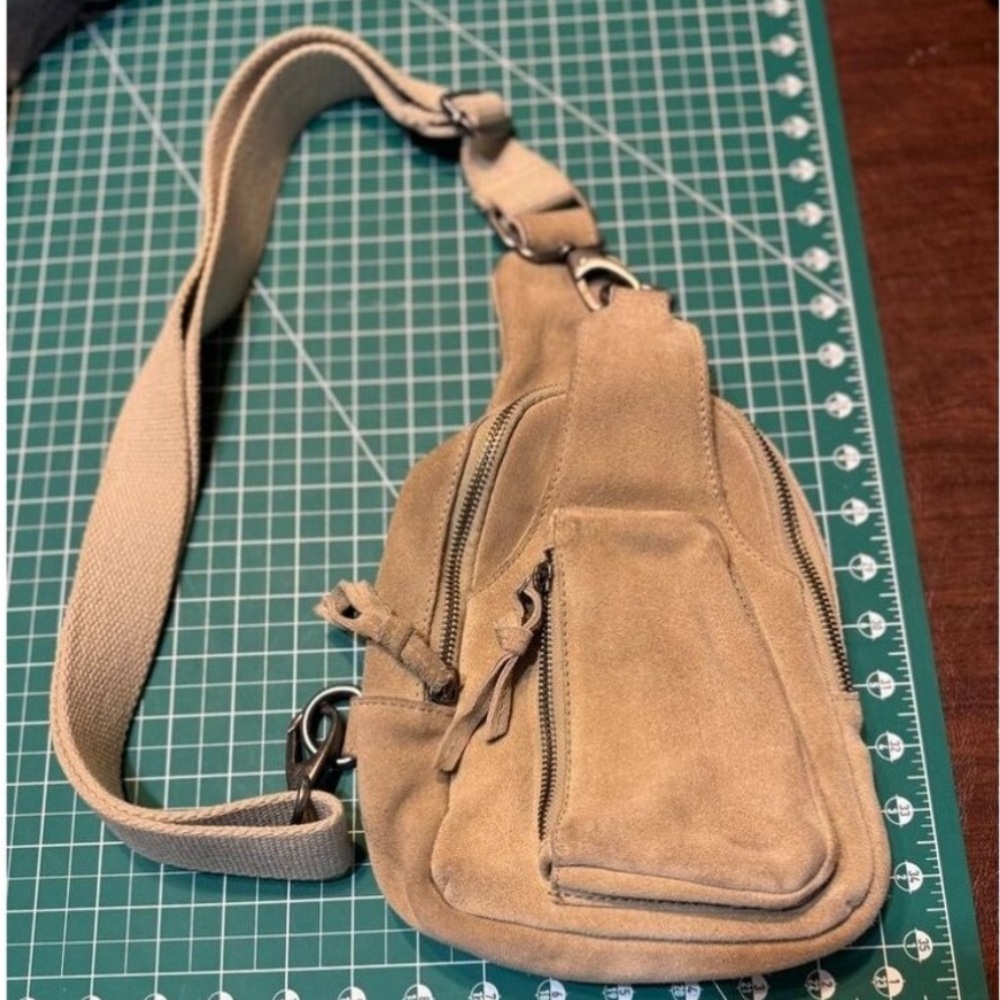 Free People Beige Husdson Suede Crossbody Sling Bag